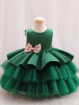 Girls' Gorgeous Backless Layered Gauze Princess Dress With Bowknot Baby One Year Birthday Performance Party Puffy Gown Dress