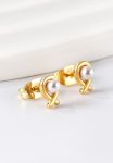 Design Pearl Stud Earring - Gold & White
