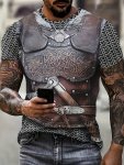 Men's 3D Digital Retro Style Armour Vest Like Graphic Pattern Print Crew Neck And Short Sleeve T-Shirt For Summer Outdoors Wear