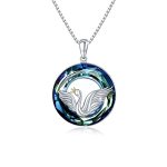 Ohayoo Swan Necklace 925 Sterling Silver Swan Circle Crystal Pendant Necklace Jewelry Gifts For Women Swan