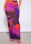 Pink Print Plisse Maxi Skirt - Pink