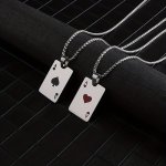 Punk Hiphop Style Long Chain Stainless Steel Lucky Spades Heart Ace Poker Pendant Necklace For Men Non Tarnish