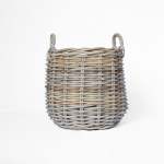 Rattan Round Bottom Basket - Medium - 30 Cm X 33 Cm 41 Cm Height With Handles