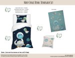 Kids Duvet Set Navy Space Dino Dinosaur