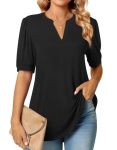 Anyally Womens Tunic Tops Summer Dressy Casual Puff Short Sleeve Shirts Work Business Blouses M Black