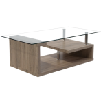 Smte Coffee Tables Tempered Glass Top Wooden Base Oak Nature With Keychain