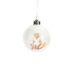 Bauble Glass With Snow Finish 8CM With Fox And Baby