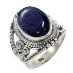 Fine Sterling Silver Ring For Womens Blue Sun Stone Ring Sterling Silver Statement Ring Oval Gemstone Ring
