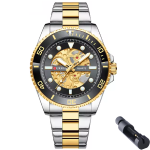 - Men Skeleton Luxury Stainless Steel Watch - FDC8412K Black