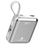 Volkano Solace Series 10 000 Mah Power Bank With Built-in Usb-c & Lightning Cable White & Silver