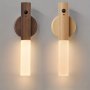 1PC Motion Sensor Night Light Magnet Body Sensor Hallway Night Lights Rechargeable LED Light Portable Stairway Night Lights Wooden Wall Sconce Battery Powered Cabinet