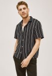 Regular Fit Textured-knit Resort Shirt - Navy Blue Striped