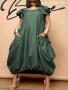 Plus Size Casual Dress Women's Plus Denim Print Butterfly Sleeve Round Neck Pocketed Baggy Maxi Dress