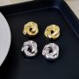 Classic French-style Twisted Knot Stud Earrings For Women - Iron Base With Stainless Steel Post No Mosaic - Versatile For Daily & Vacation Wear