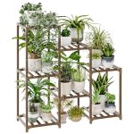 Bamworld Plant Stand Indoor Plant Shelf Outdoor Wood Plant Rack For Multiple Plants 3 Tiers Ladder Plant Holder For Living Room