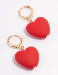 Goldair Gold & Red Heart Huggie Hoop Earrings