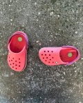 Crocs In Pink With Purple Trim Size 6