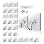 30-PACK Transparent Plastic Hooks - Wall Mount Easy Install Punch-free Traceless Self-adhesive Hooks Multifunctional Strong Stor