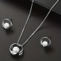 Simple Hollow Round Jewelry Set Inlaid Faux Pearl With Pendant Necklace & Stud Earrings Elegant Jewelry Set For Bridesmaids & Brides Durability And Convenience