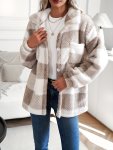 Plaid Pattern Teddy Coat Casual Button Front Long Sleeve Outerwear Women's Clothing