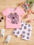 2 Pcs Girl's Casual Underwear Set Cute Koala Print Short Sleeve T-shirt & Shorts Comfy & Skin-friendly Set As Daily Gift