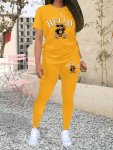 Hello & Bear Print Casual Leggings Set Crew Neck Short Sleeve Top & Leggings Outfits For Spring & Summer Women's Clothing