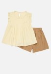 PoP Candy Frilled Top Short & Bow Set- Ecru & Brown