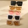 5 Pcs Oversized Square Glasses With Golden Chain Link Arms Unisex Fashion Eyewear Set Multiple Tints
