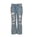 Ripped Sequin Patch Straight Leg Jeans - Denim Blue XL