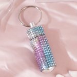 Bling Rhinestone Pill Case Keychain Pill Container Box Key Chain Ring Portable Outdoor Waterproof Pocket Pill Holder Storage Bot