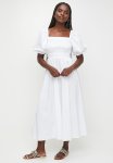 Statement Sleeve Midi Dress With Shirring - White