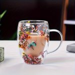 Floral Borosilicate Glass Coffee Mug 11.83OZ Double-walled Insulated Drinkware Hand-wash Only Round Multipurpose Quicksand Cup R