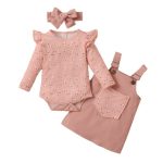 Ribbed Longsleeve Romper With Matching Pinafore And Headband 18-24M