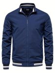 Men's Classic Design Bomber Jacket Vintage Stand Collar Zip Up Windproof Sports Jacket For Outdoor