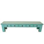 Arka Turquoise Distressed 5 Drawer Low Media Console
