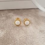 Amina Gold Plated 925 Sterling Silver Fire & Snow Synthetic Opal Earrings 6MM