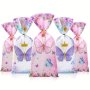 25/50/100PCS Pink Purple Butterfly Candy Bags Crown Butterfly Happy Birthday Party Supplies Plastic Biscuit Food Gifts Packing Bag Bridal Shower Wedding Gifts For Guests