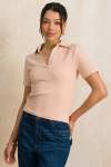Split Collar Ribbed Golfer - XL Dusty Pink