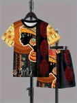 Boys 2-PIECE Set African Tribal Print 3D Digital T-Shirt With Matching Shorts Ethnic Style Crew Neck Casual Summer Outfit For Ou