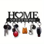 Chic Black Metal Key Holder - Wall-mounted Storage Rack With Decorative Hooks For Coats Hats & More - Rust-resistant Organizer F