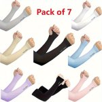 7 Pairs Unisex Cooling Arm Sleeves Uv Protection Sunblock Gloves For Women Summer Ice Silk Sleeve Covers Anti-uv Breathable & St