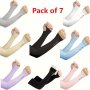 7 Pairs Unisex Cooling Arm Sleeves Uv Protection Sunblock Gloves For Women Summer Ice Silk Sleeve Covers Anti-uv Breathable & Stretchable Various Colors