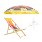 2.0M Sunrise Umbrella Wooden Recliner Chair & Cup Holder