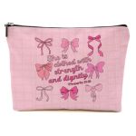 Coquette Pink Bow Makeup Bag For Women Bible Verse Portable Travel Organizer Toiletry Pouch Cosmetic Bag With Zipper Inspiration