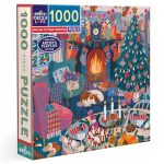Eeboo 1000 Piece Puzzle - English Cottage Christmas Jigsaw Puzzle For Adults Square 23" X 23" Made With Recycled Board & Vegetab