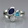 Irregular Oval Three Synthetic Gems Stone Ring Vintage Wedding Engagement Jewelry