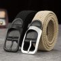 Men And Women's Elastic Woven Belt With Button Buckle For Casual Jeans