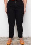 High Waist Elastic Waist Mom Jeans - Black