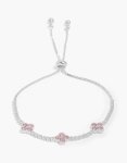 Silver Plated Cubic Zirconia Flowers Station Toggle Bracelet