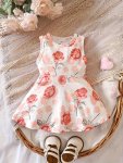 Baby's Casual Rose Pattern Sleeveless A-line Dress Infant & Toddler Girl's Dress For Daily Wear holiday party As Gift